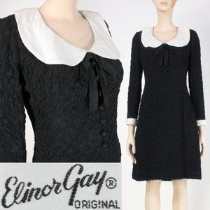 M Vintage 60s ELINOR GAY Peter Pan Goth Mod Dress Simple Wednesday Addams 50s